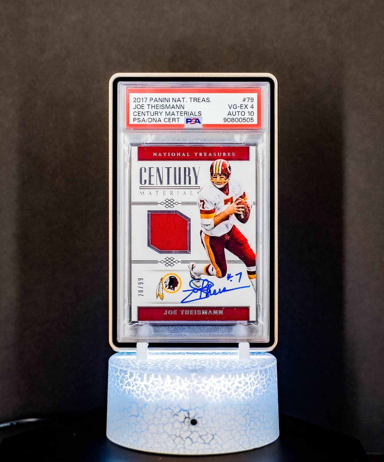 2017 Panini National Treasures Century Materials Joe Theismann (SN: 20/99) #79 (PSA Card VG-EX 4, Auto 10 PSA: #90800505) (POP 1 - Higher POP = 1)