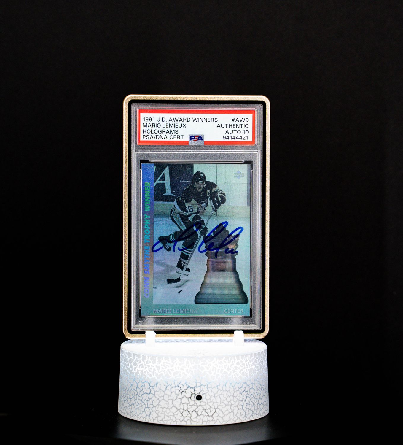 1991 Upper Deck Award Winners Holograms Mario Lemieux #AW9 PSA Auto 10 (GEM MT)