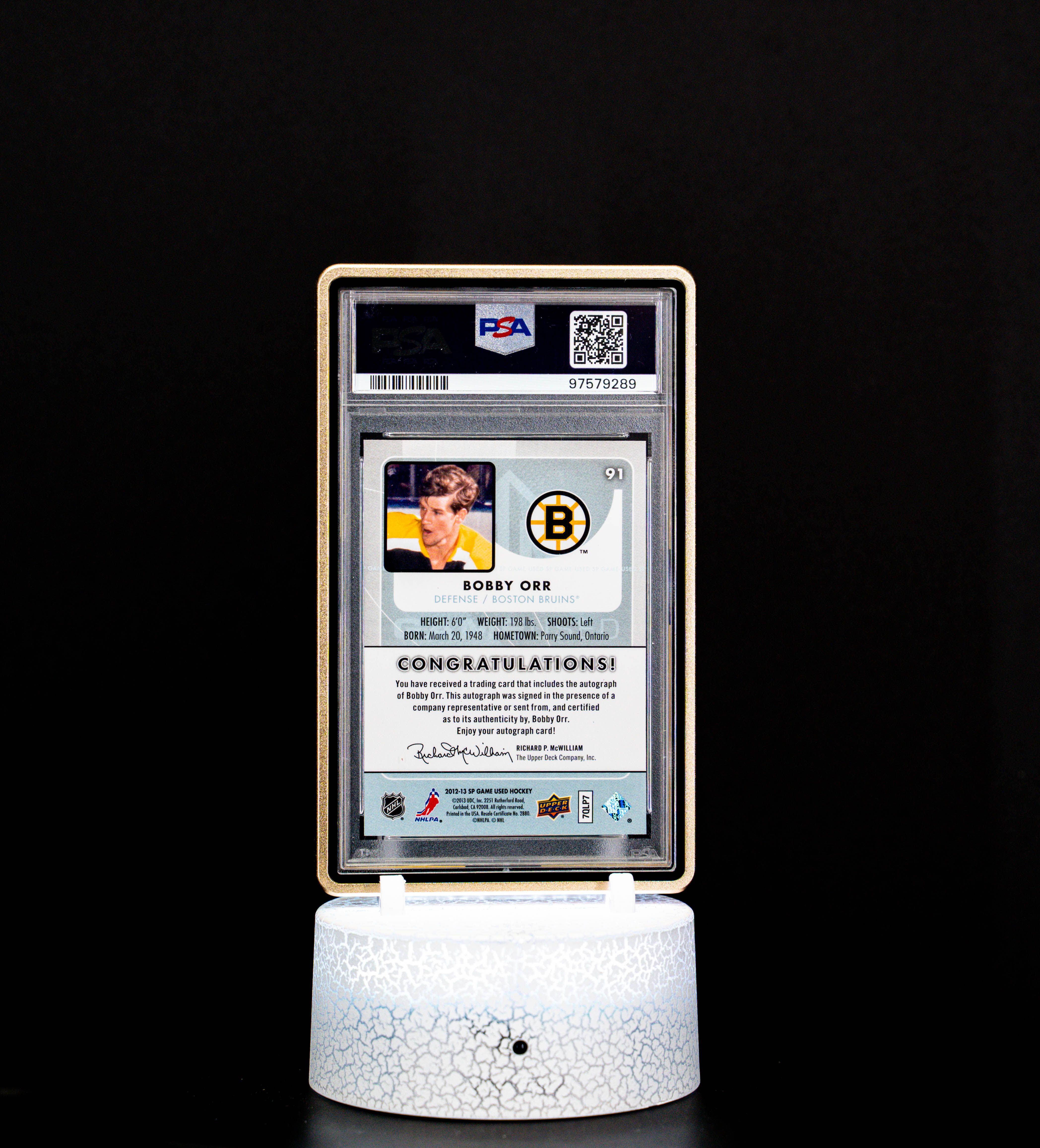 2012 SP Game Used Gold Auto Bobby Orr #91 PSA 9 Card / Auto 10 – Mint Dual Grade