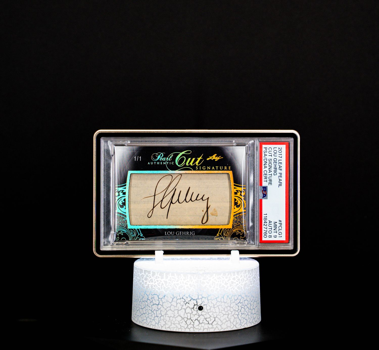 2017 Leaf Purl Cut Signatures Lou Gehrig #PCLG1 (1/1) PSA 9 Card / Auto 8 – Ultra-Rare