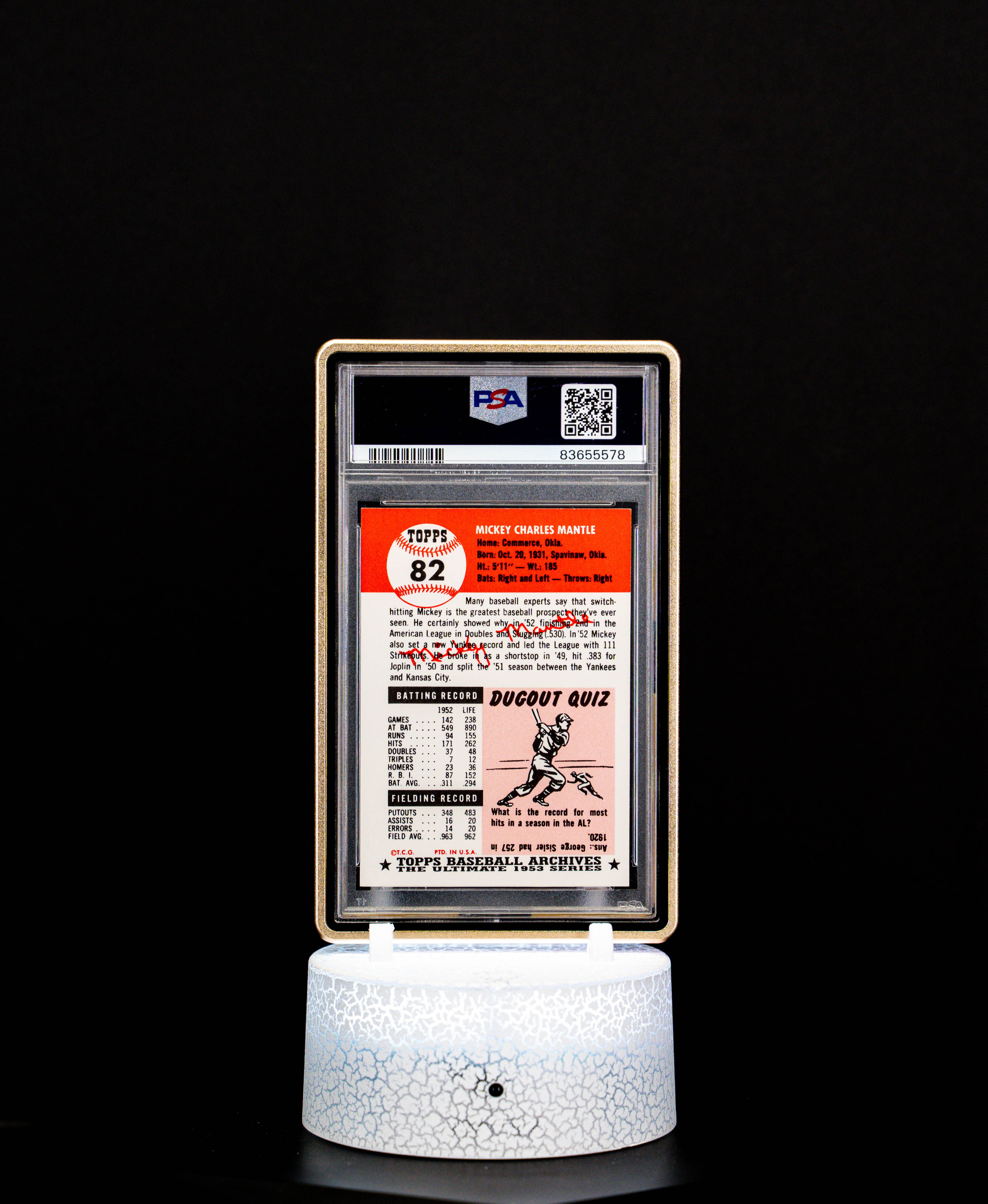1991 Topps Archives 1953 Reprint Mickey Mantle #82 PSA Auto 10 (GEM MT)