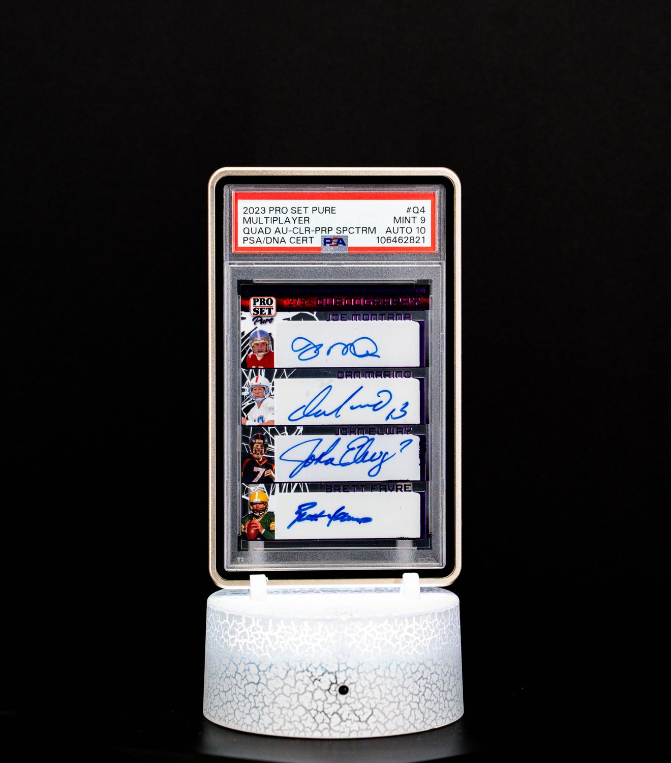 2023 Pro Set Pure Quad Auto Clear Purple Spectrum Montana, Marino, Elway & Favre – PSA 9/10 (#Q4)