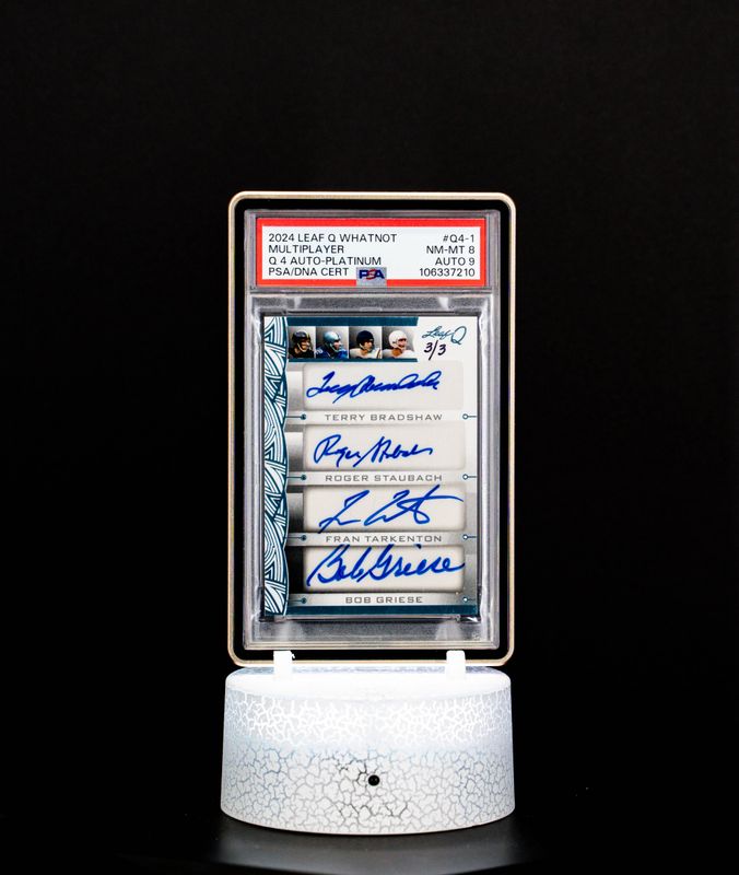 2024 Leaf Q Whatnot Q4 Auto Platinum SN 3/3 Bradshaw/Staubach/Tarkenton/Griese PSA 8 Auto 9