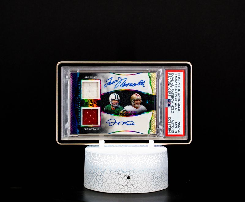 2024 In the Game Used Dual Autographs Rainbow Hologram SN 6/12 Namath & Montana PSA 9 Auto 10 (POP 1)