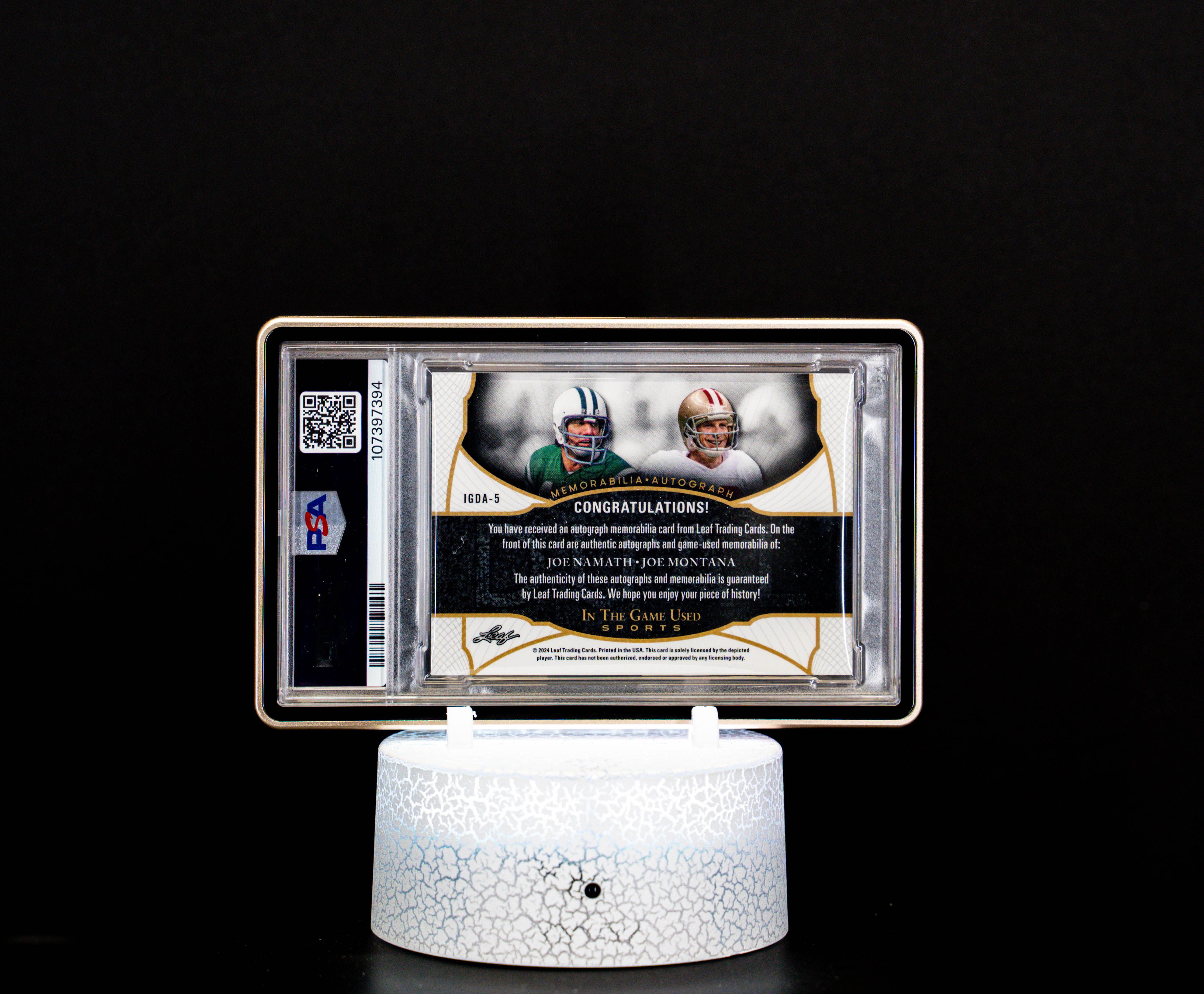 2024 In the Game Used Dual Autographs Rainbow Hologram SN 6/12 Namath & Montana PSA 9 Auto 10 (POP 1)