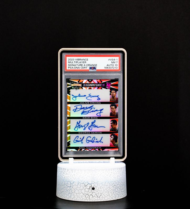 2023 Leaf Vibrance Multiplayer Signature 4 Orange SN 4/6 Erving/Bing/Gervin/Goodrich PSA 7 Auto 10