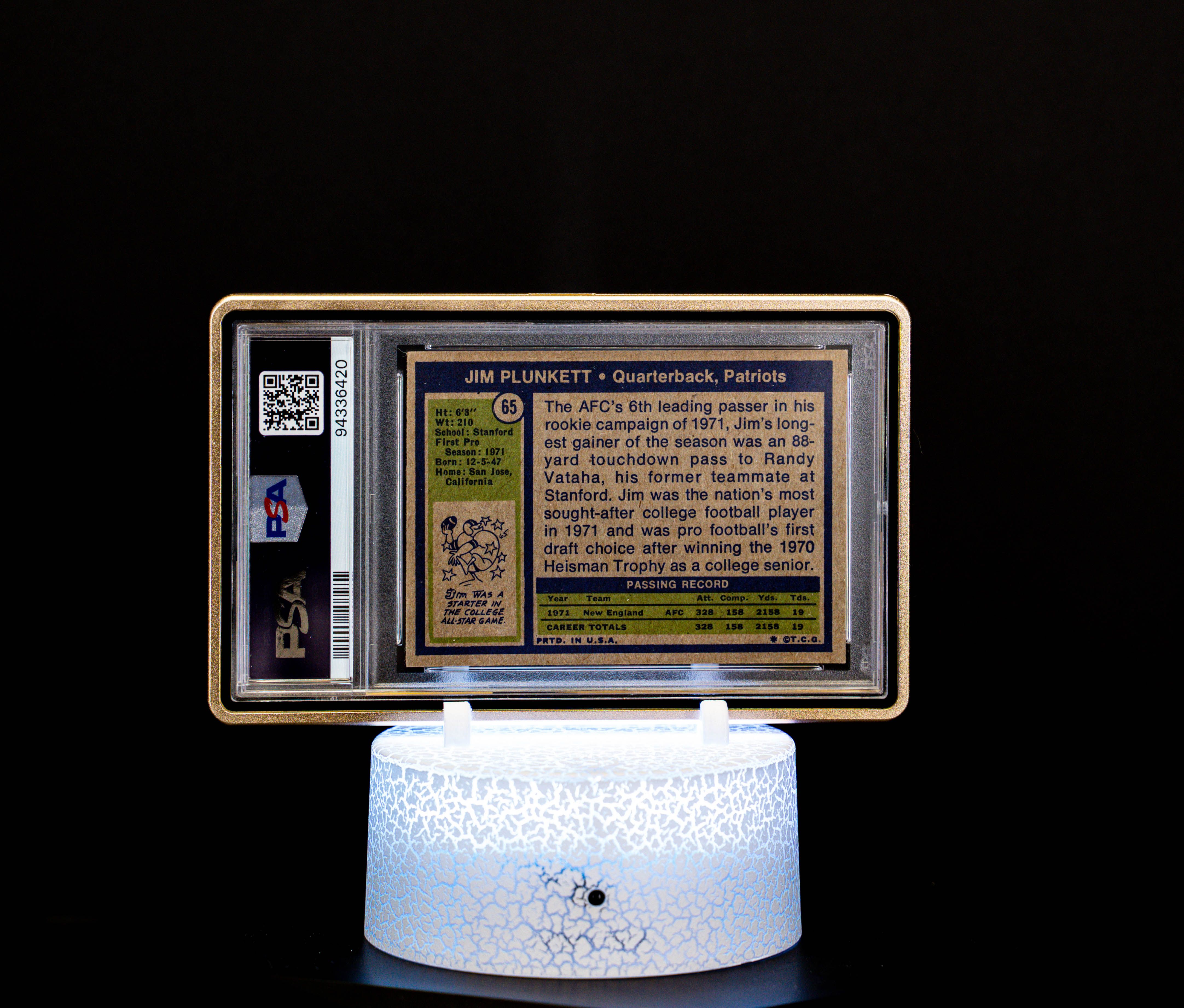 1972 Topps Autographed, Jim Plunkett #65 (PSA Auto Gem Mint 10) – Cert #94336420