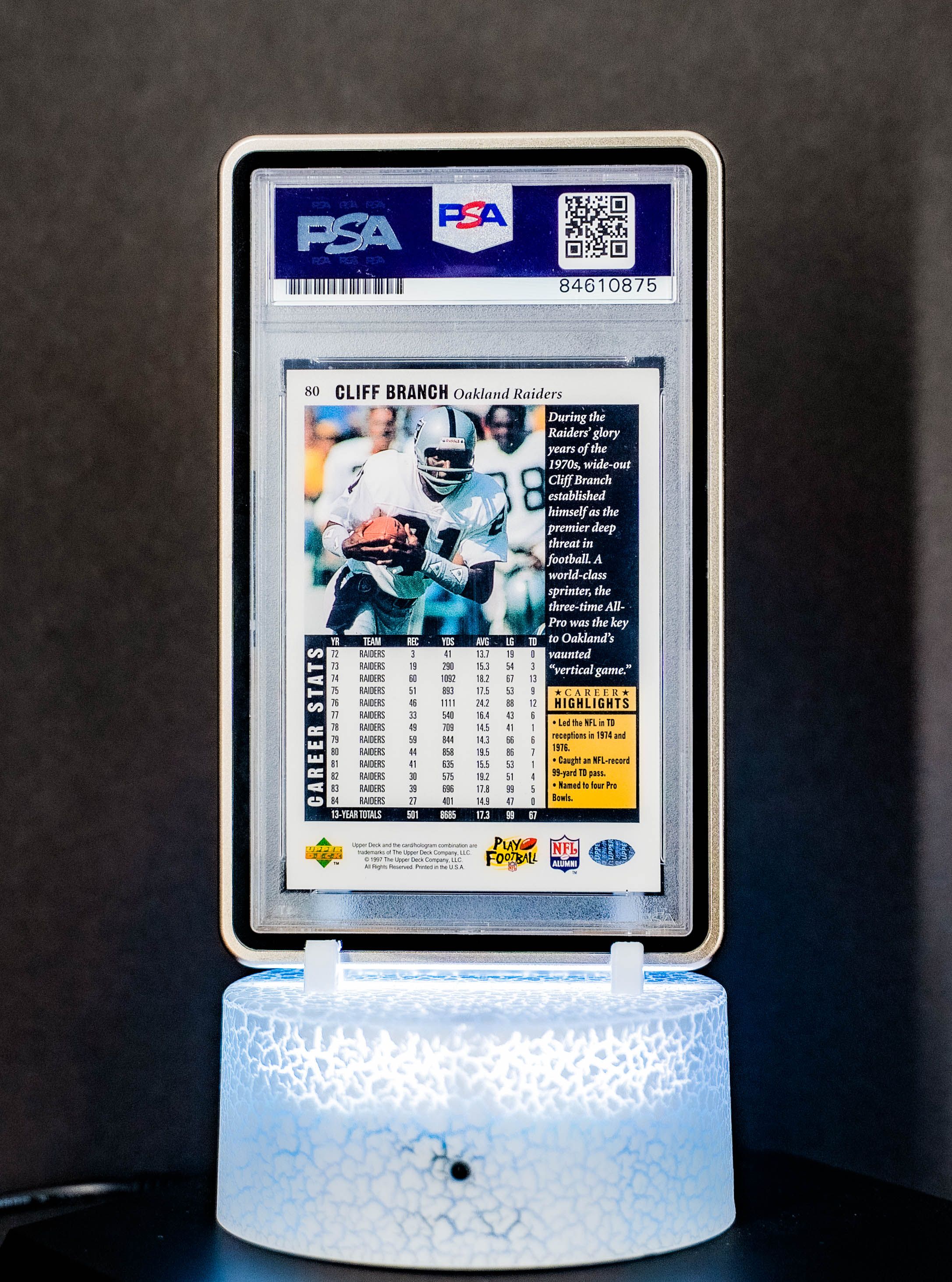 1997 Upper Deck Cliff Branch #80 PSA GEM MT 10, Auto 10