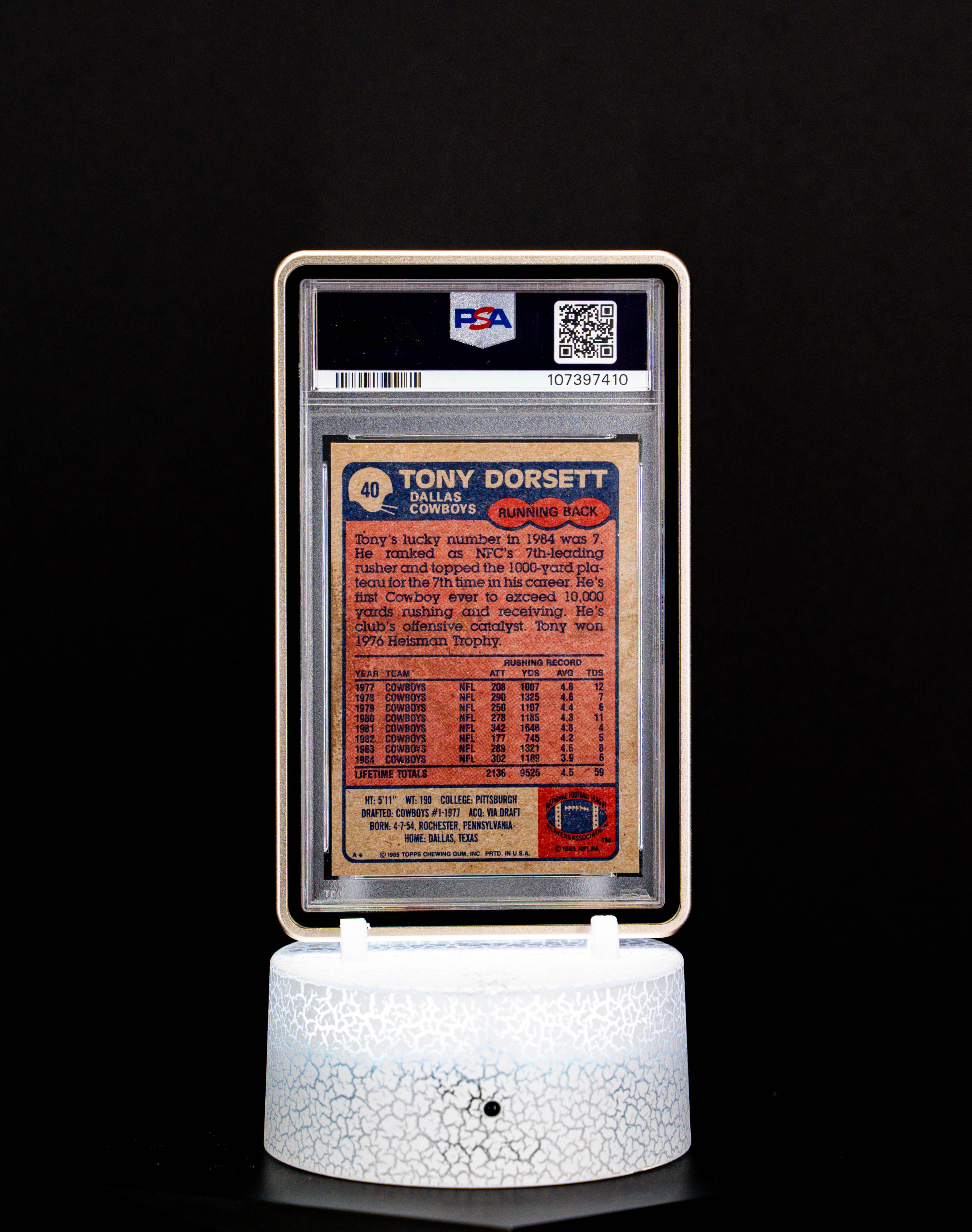 1985 Topps Tony Dorsett Auto #40 – PSA VG-EX 4, Auto 10 (HOF Cowboys Legend)