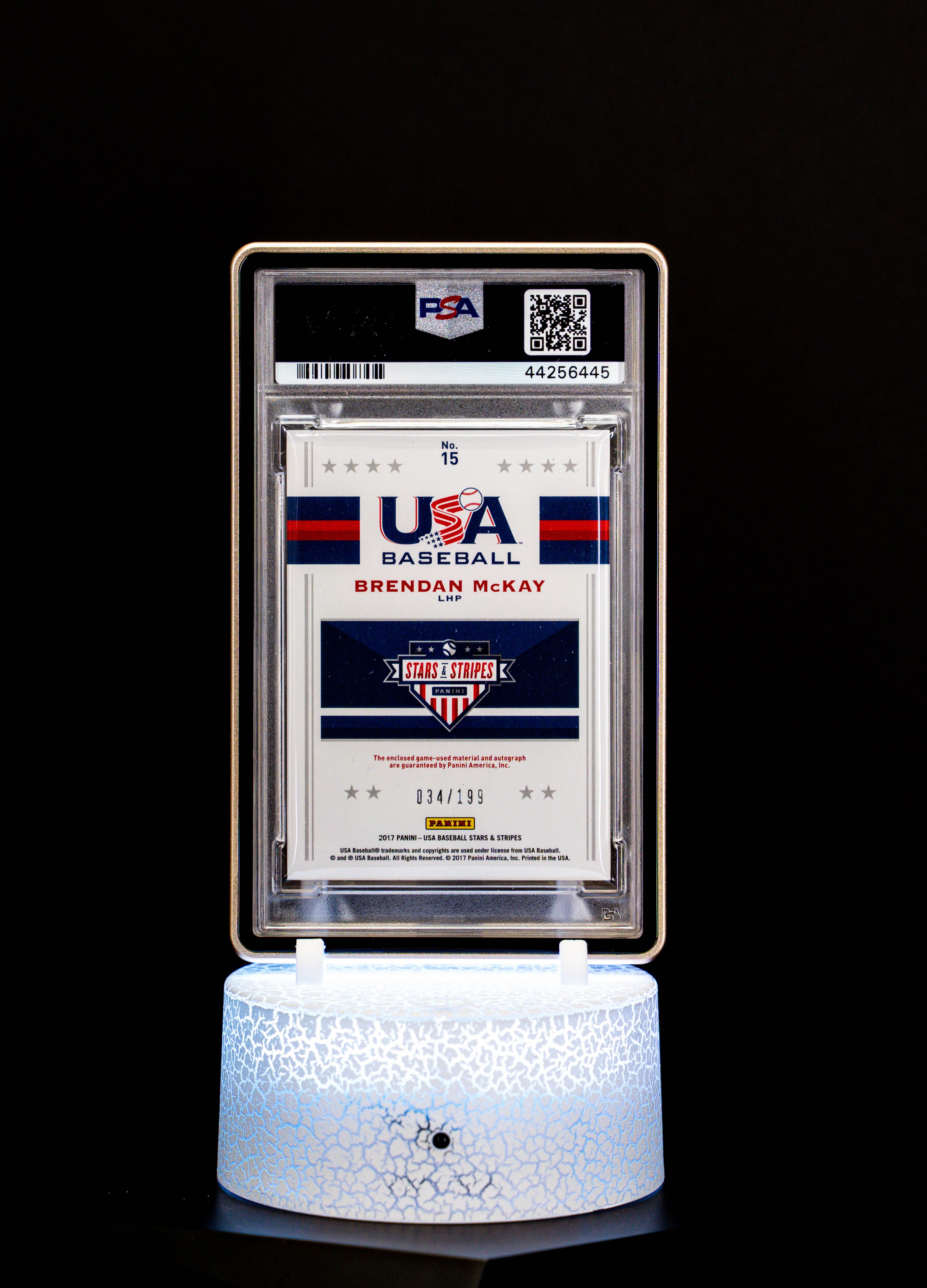 2017 Panini USA S&S Jumbo Swatch Silver Brendan McKay Auto/Jersey SN34/199 PSA 8 Auto 10 #15