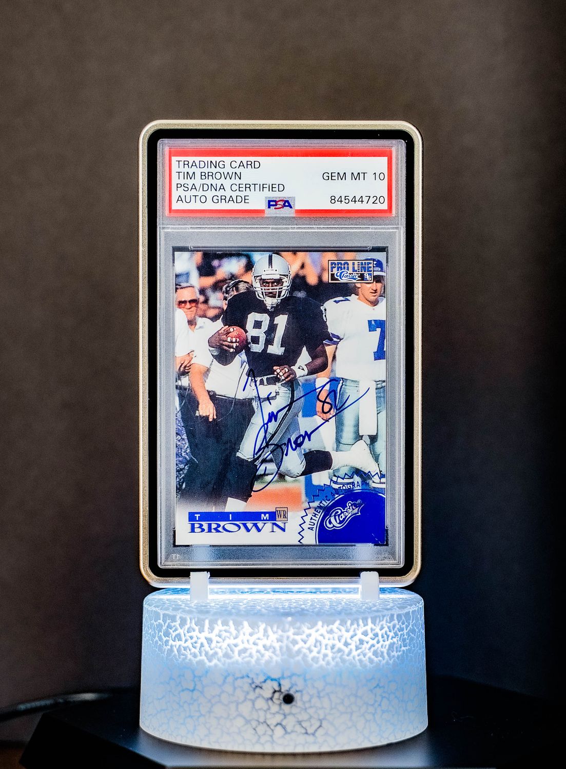 1996 Pro Line Classic Tim Brown Autograph Blue (No #) PSA Auto GEM MT 10