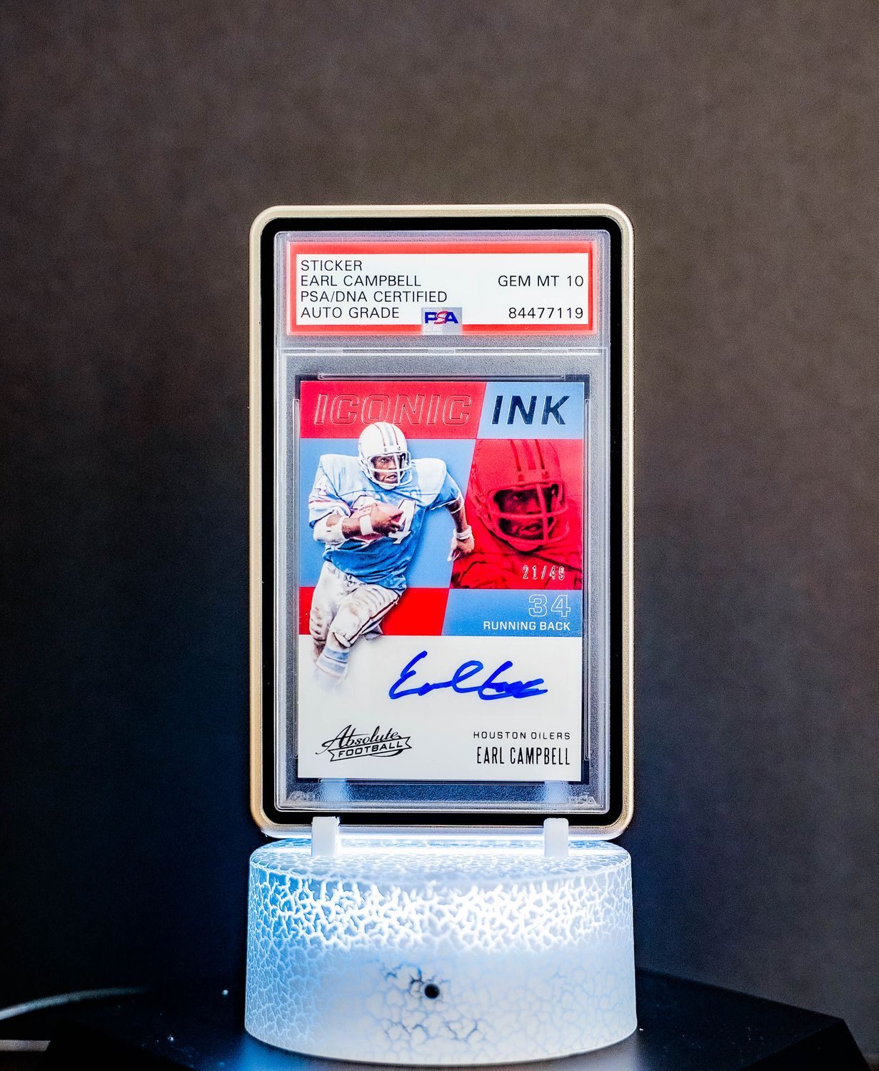 2017 Panini Absolute Football Iconic Ink Earl Campbell #II-EC (SN: 21/49) PSA Auto GEM MT 10