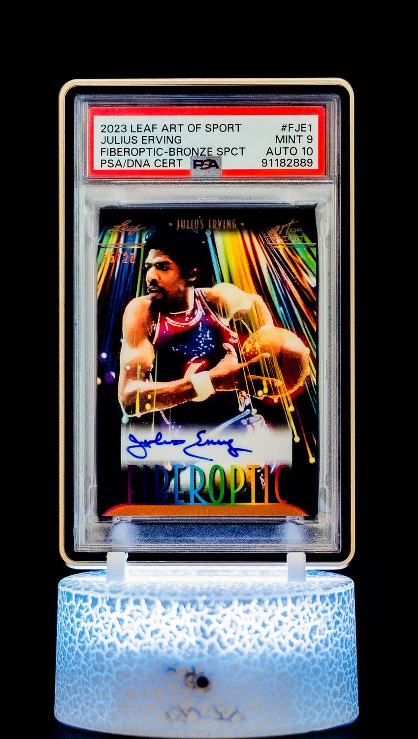 2023 Leaf Art of Sport Fiber Optic Bronze Spectrum Julius Erving #FJE1 (SN: 15/20) PSA Mint 9, Auto 10