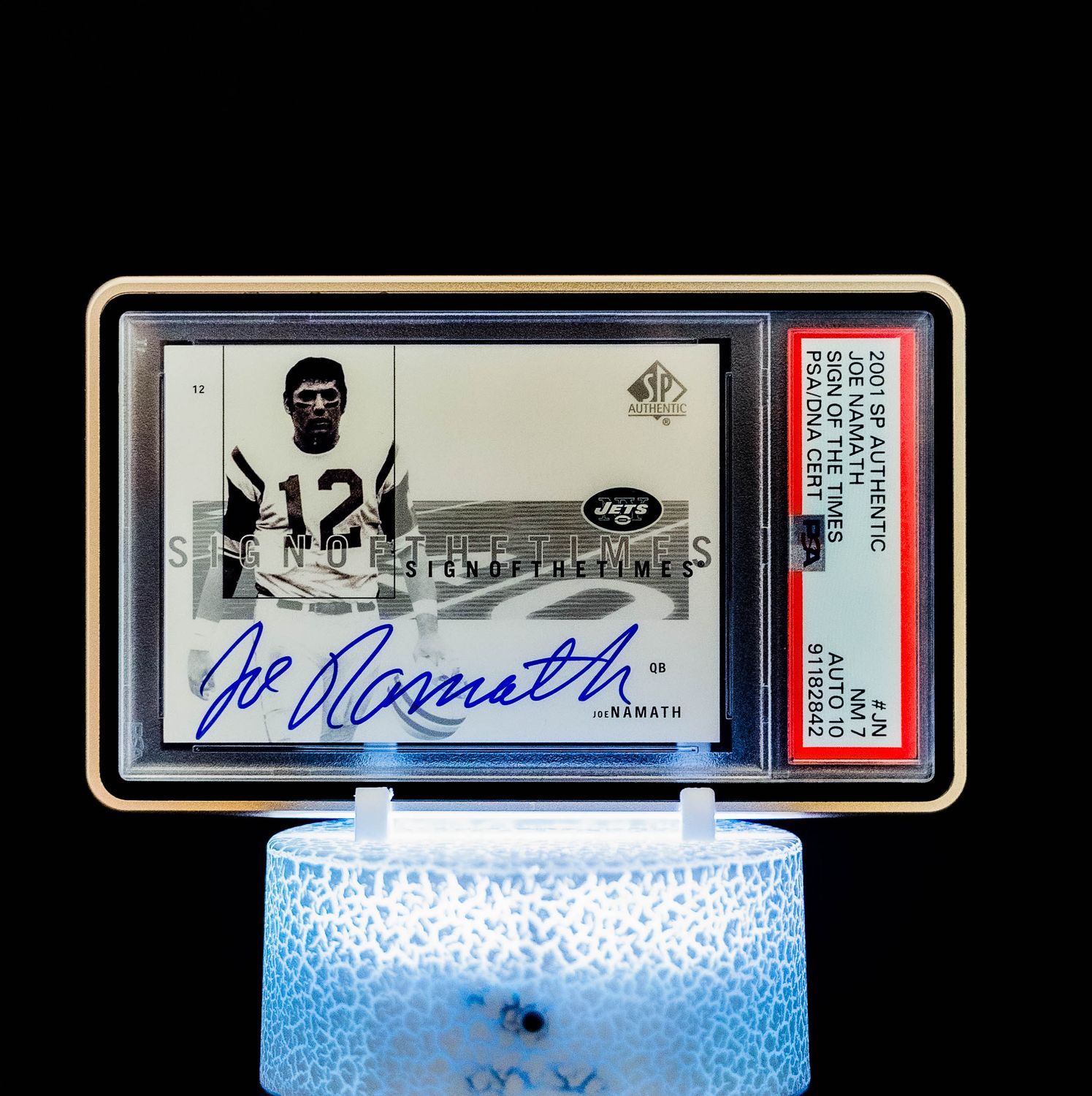2001 SP Authentic Sign of the Times Joe Namath #JN PSA NM 7, Auto 10