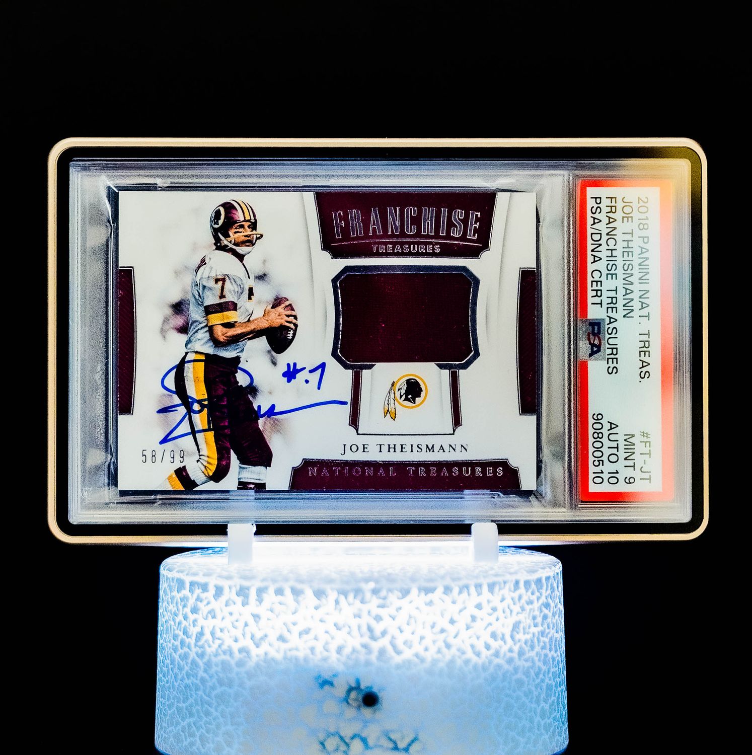 2018 Panini National Treasures Franchise Treasures Joe Theismann #FT-JT (SN: 58/99) PSA Mint 9, Auto 10