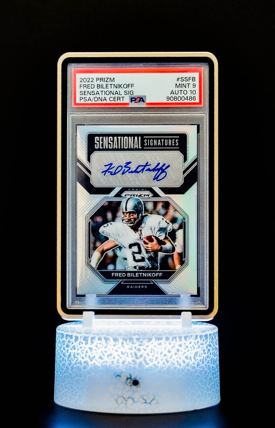 2022 Prizm Sensational Signatures Fred Biletnikoff #SS-FB (SN: 48/99) PSA Mint 9, Auto 10