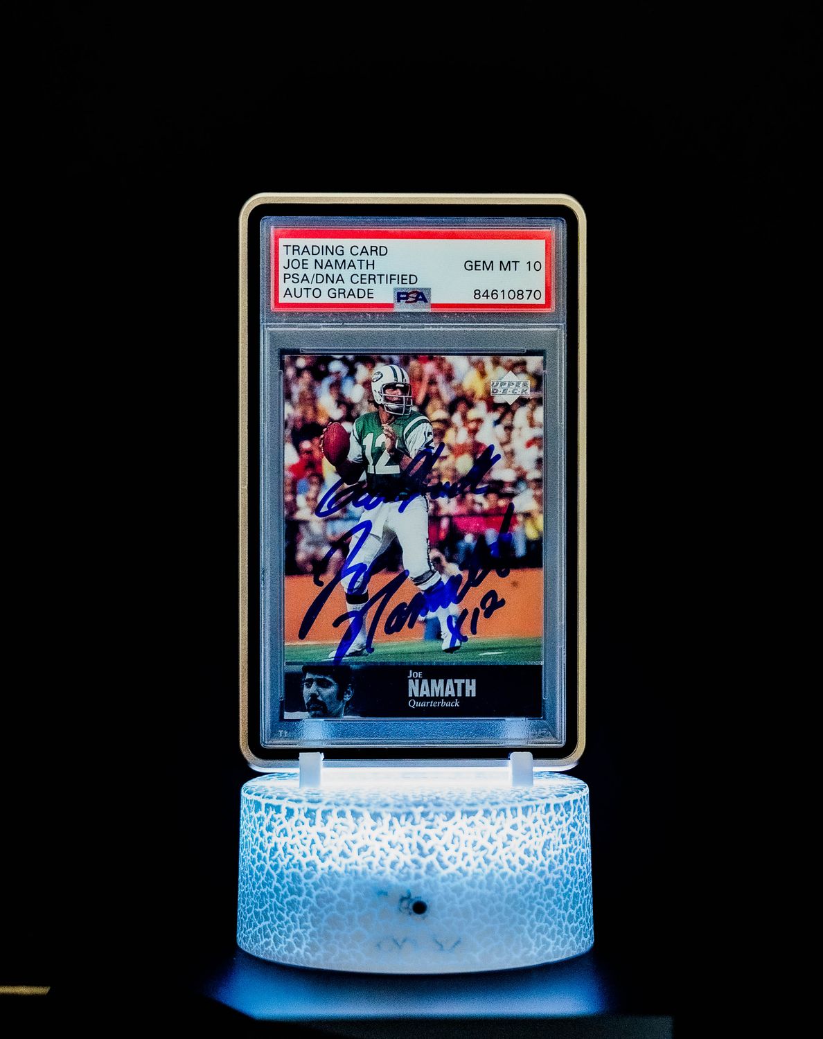 1997 Upper Deck Joe Namath #3 Inscribed "Good Luck" PSA GEM MT 10, Auto 10