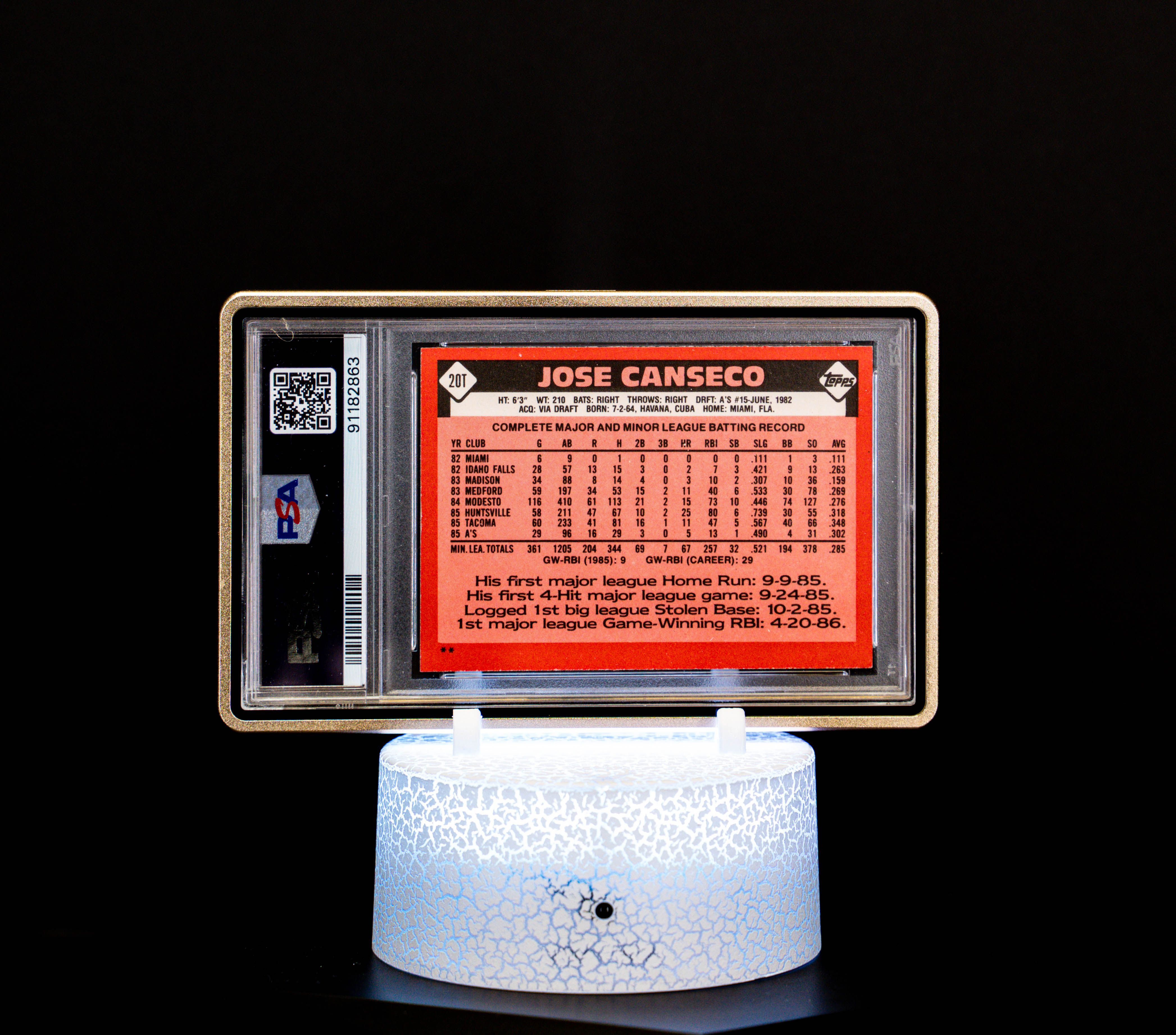 1986 Topps Traded Jose Canseco Autograph PSA EX-MT 6 Auto 10 #20T