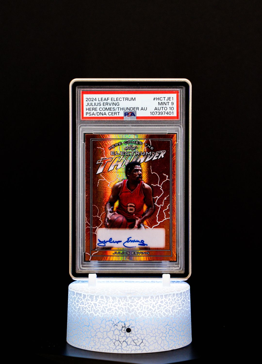 2024 Leaf Electrum Here Comes Thunder Julius Erving Auto SN15/15 PSA Mint 9 Auto 10 POP 1 #HCTJE1