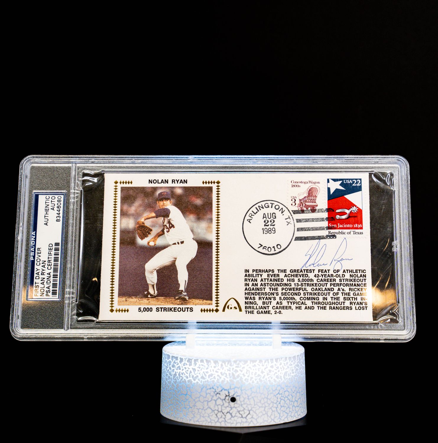 Cache First Day Cover Envelope 5,000 Strike Outs Autographed Nolan Ryan