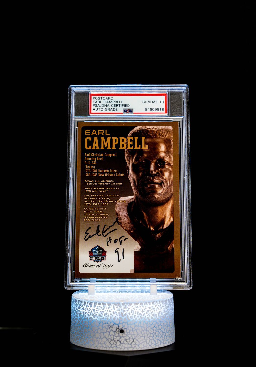 1991 Class of 1991 Post Card Earl Campbell (SN: 141/150) PSA Auto GEM MT 10