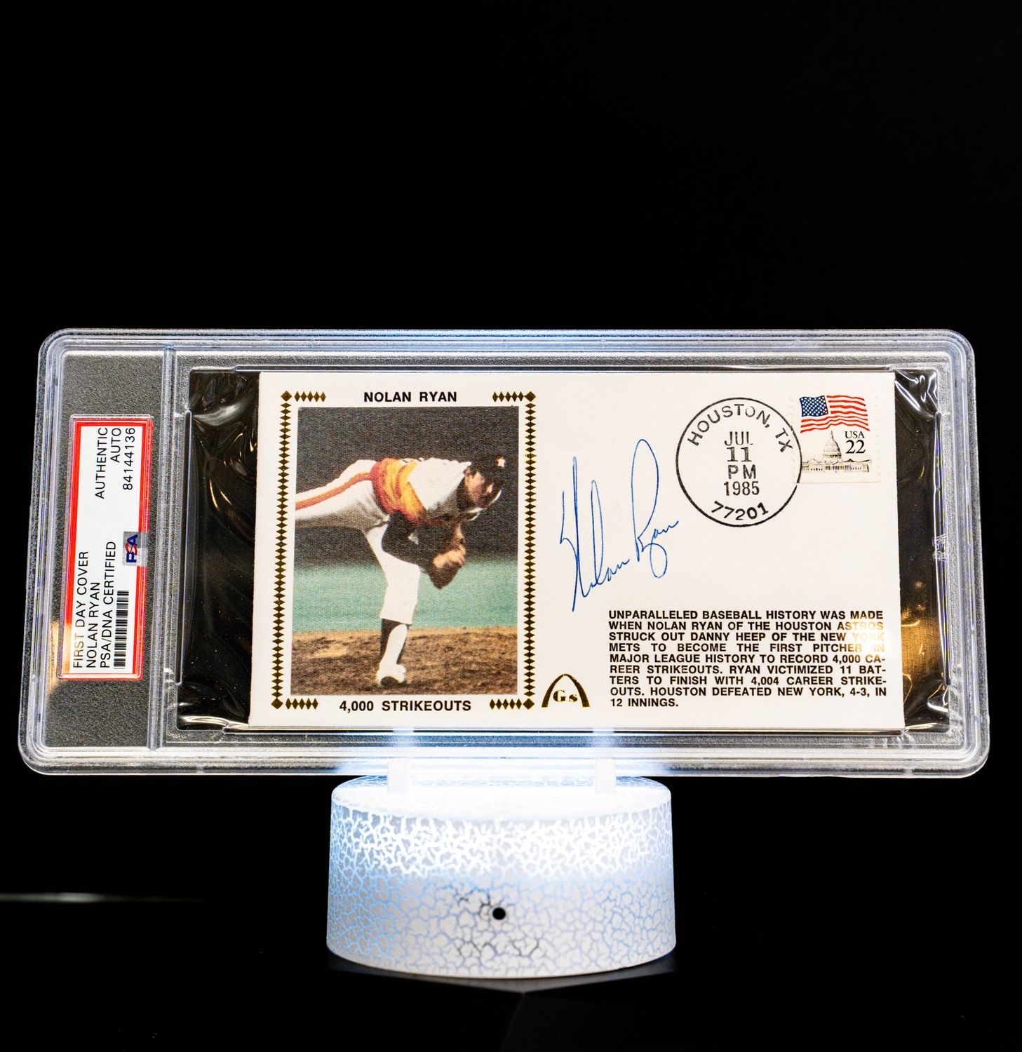 Cache First Day Cover Envelope 4,000 Strike Outs Autographed Nolan Ryan (PSA: Authentic Auto PSA: #84144136)