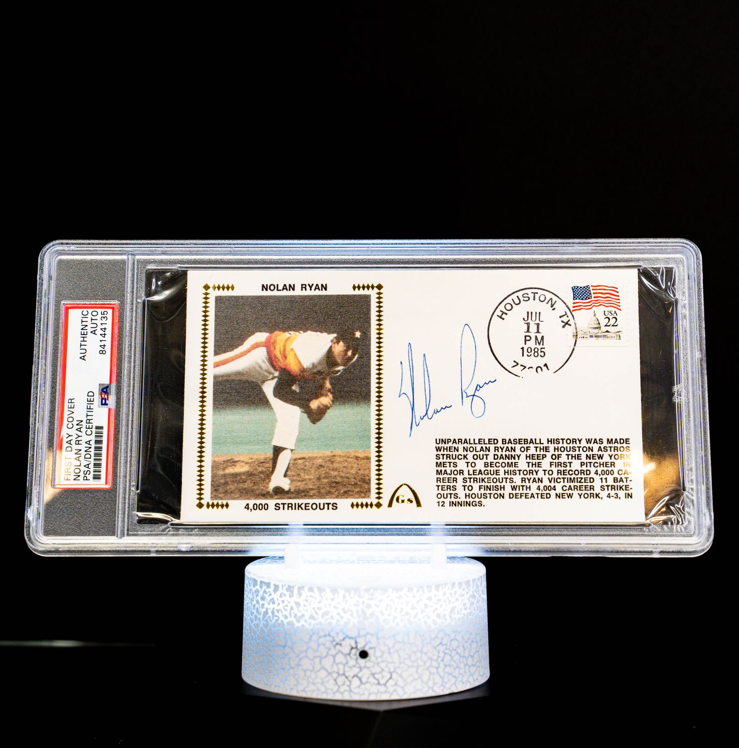 Cache First Day Cover Envelope 4,000 Strike Outs Autographed Nolan Ryan