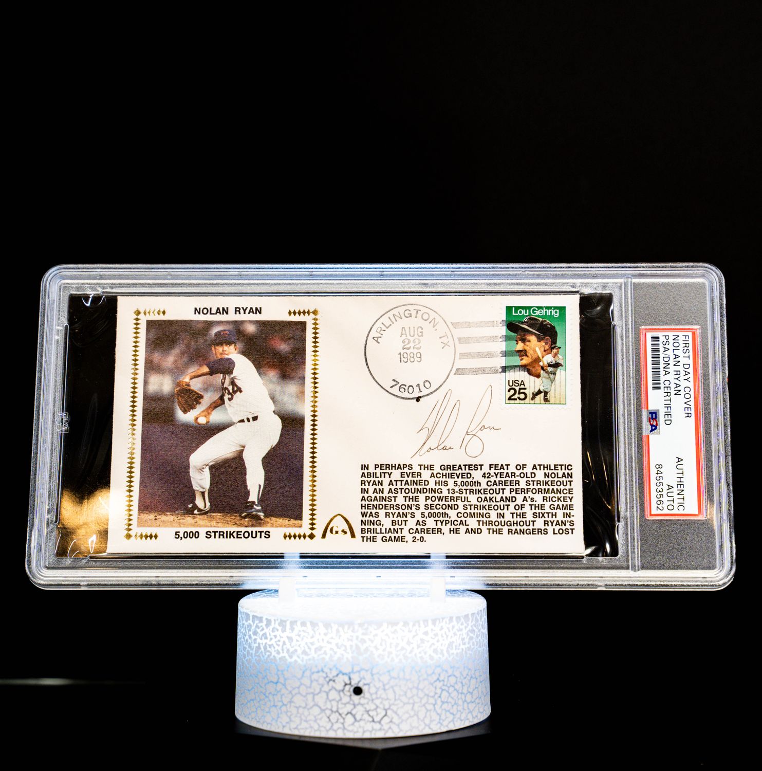 Cache First Day Cover Envelope 5,000 Strike Outs Autographed Nolan Ryan (PSA: Authentic Auto PSA: #84553562)