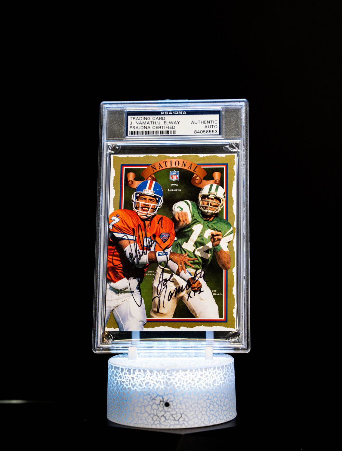 1996 Commemorative Collector Card VII Autographed, Elway & Namath (SN: 034/300)