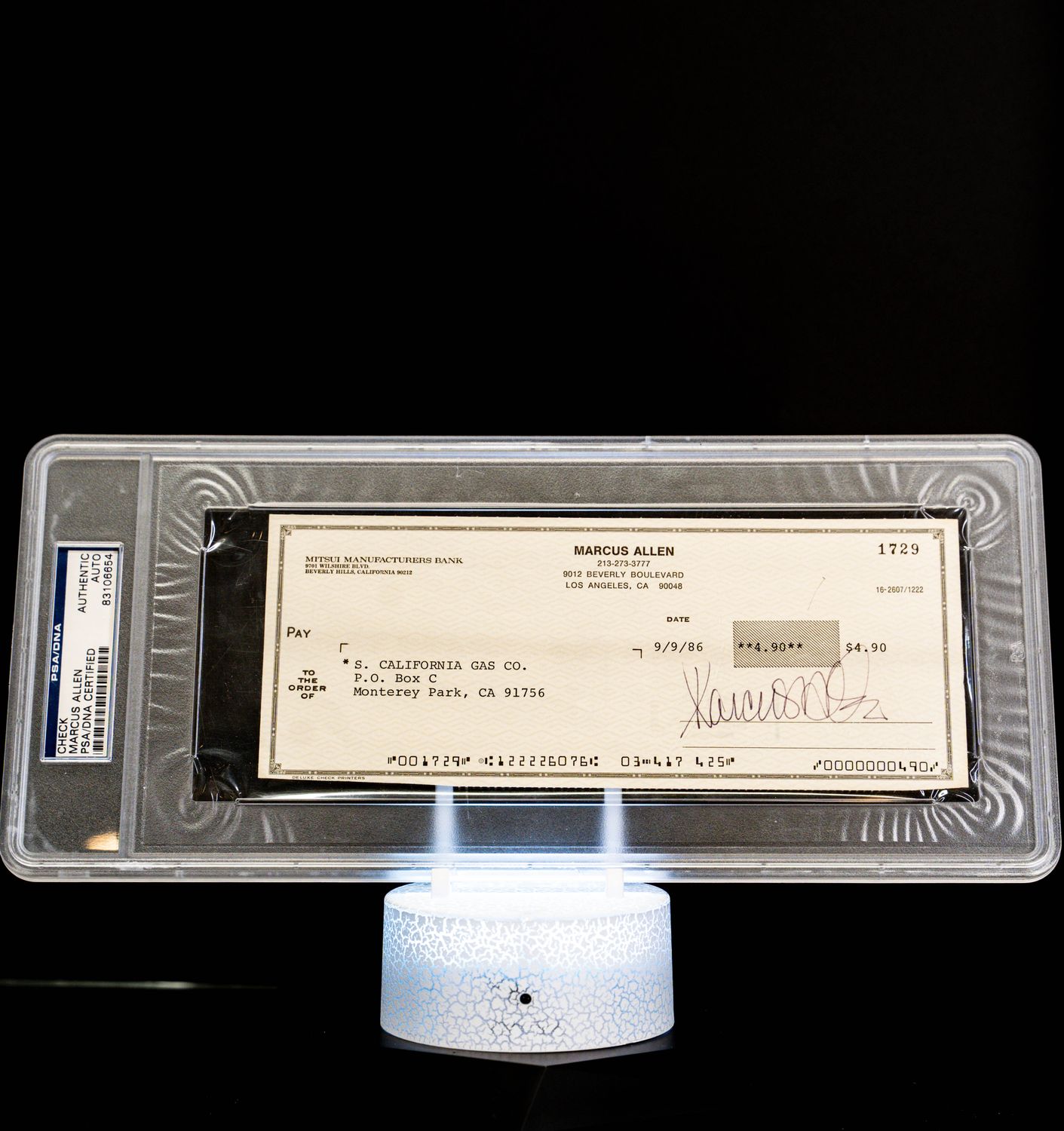 Bank Check Endorsed to Marcus Allen for $4.90 (PSA: Authentic Auto PSA: #83106654)