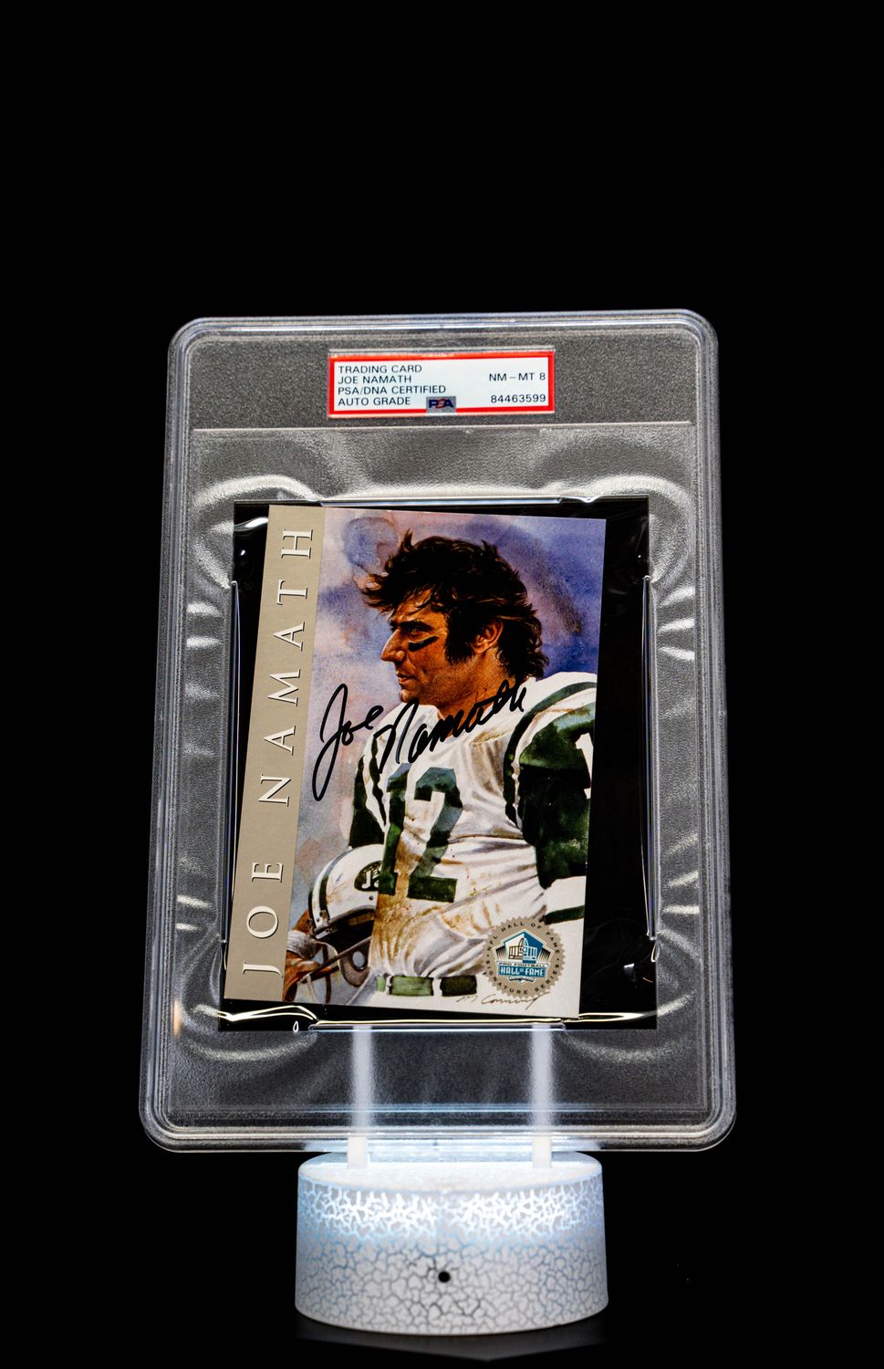 1998 H.O.F. Hall of Fame Signature Series Joe Namath Autograph (SN: 1304/2500) – PSA NM-MT 8 Card / Auto Grade – Oversized Limited Edition