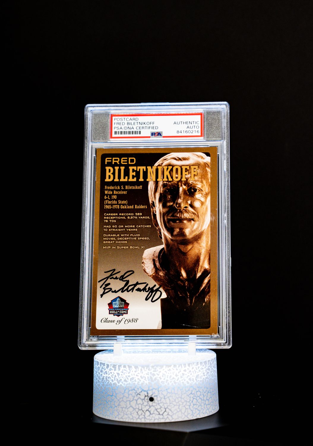 Class of 1988 Post Card Fred Biletnikoff (Medium Card) 138/150 (PSA: Authentic Auto PSA: #84160216)