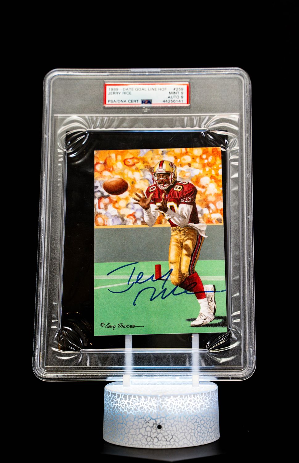 1989 Goal Line H.O.F. Goal Line Art Ink Jerry Rice Auto (SN: 9/9) PSA/DNA Certified (POP 1) – Oversized Limited Edition Card #2010