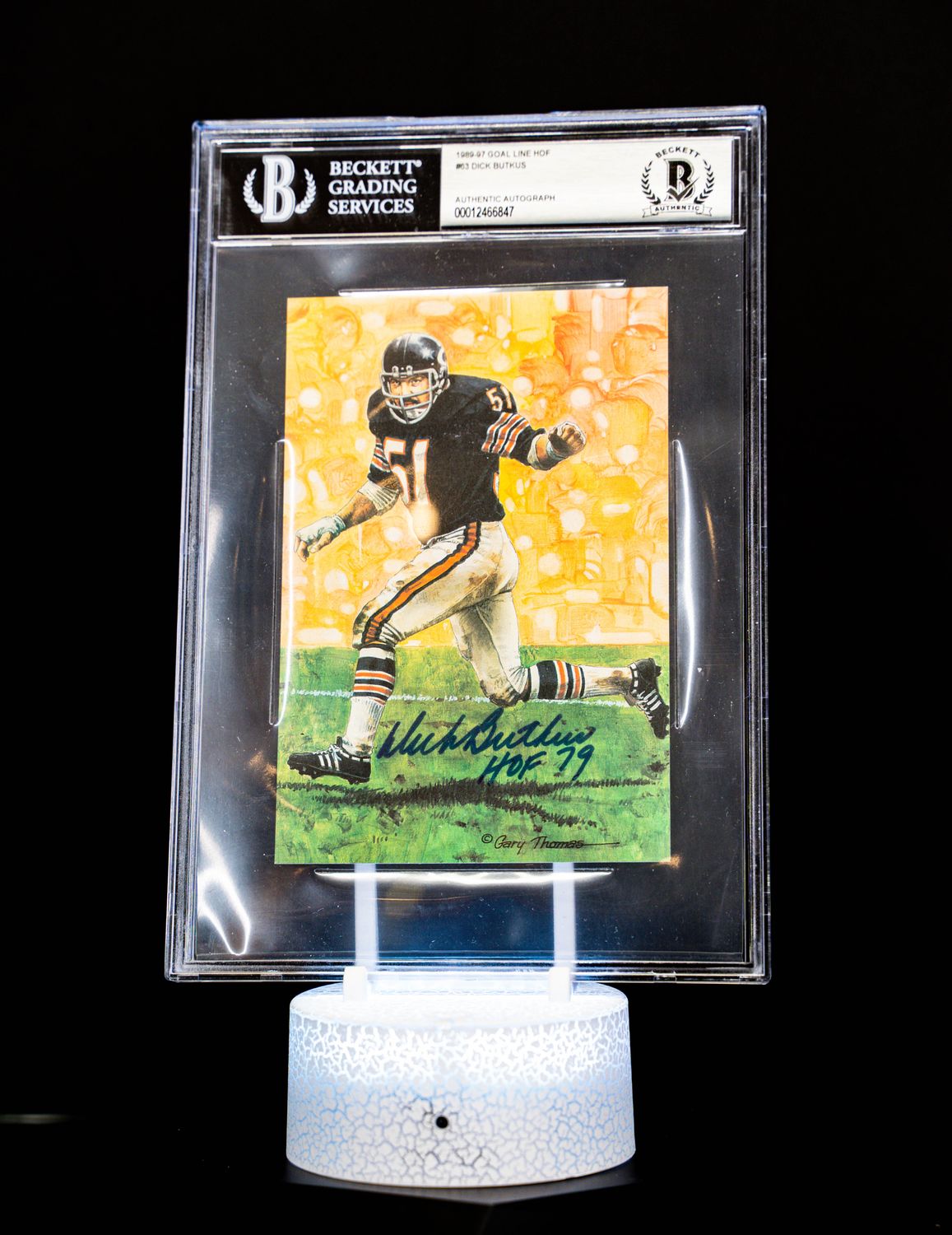 1991 H.O.F. Cards Hall of Fame Signature Series Dick Butkus Auto (SN: 4432/5000) Large Sized Card (BGS Authentic Auto BGS: #00012466847)
