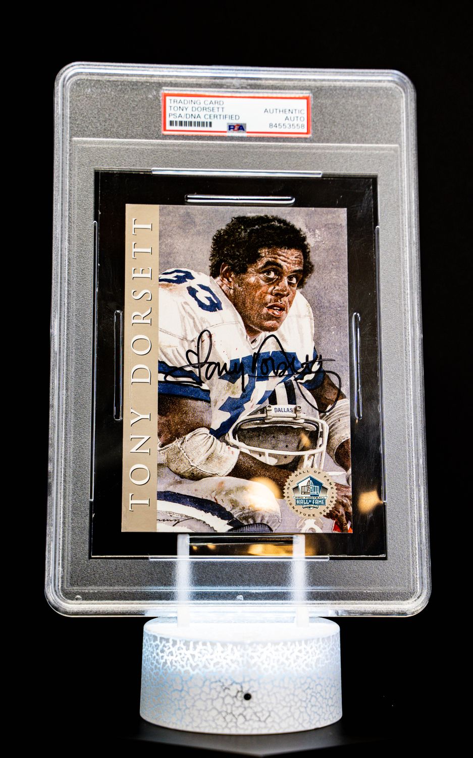 1998 H.O.F. Hall of Fame Signature Series Tony Dorsett Autograph (SN: 2262/2500) – PSA/DNA Certified Auto – Oversized Limited Edition