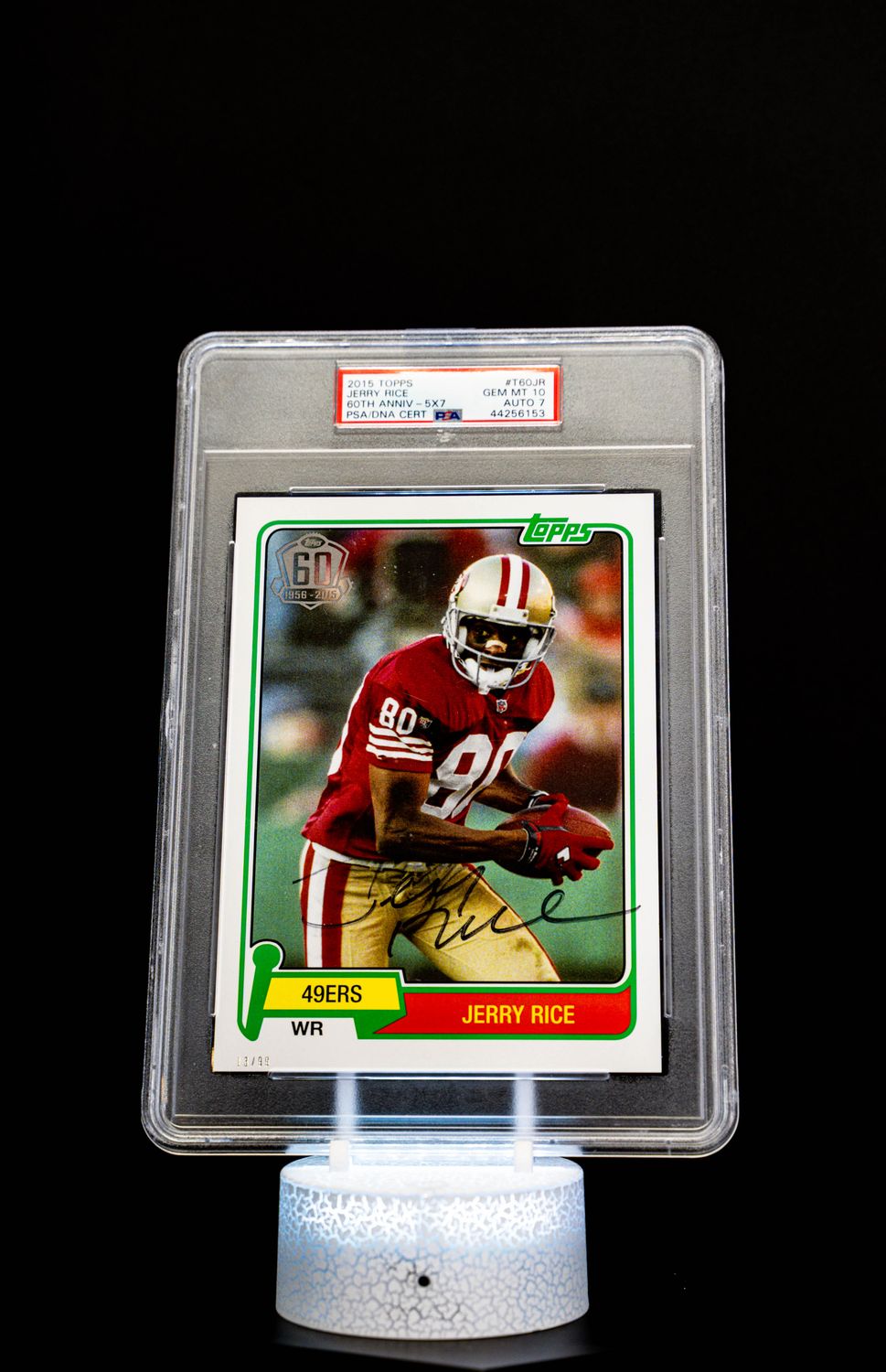 2015 Topps 60th Aniversary 5x7 (Large Card) Jerry Rice Auto (SN:13/99) #T60-JR (PSA Card GEM MT 10 Auto 7 PSA: #44256153) (POP 1)