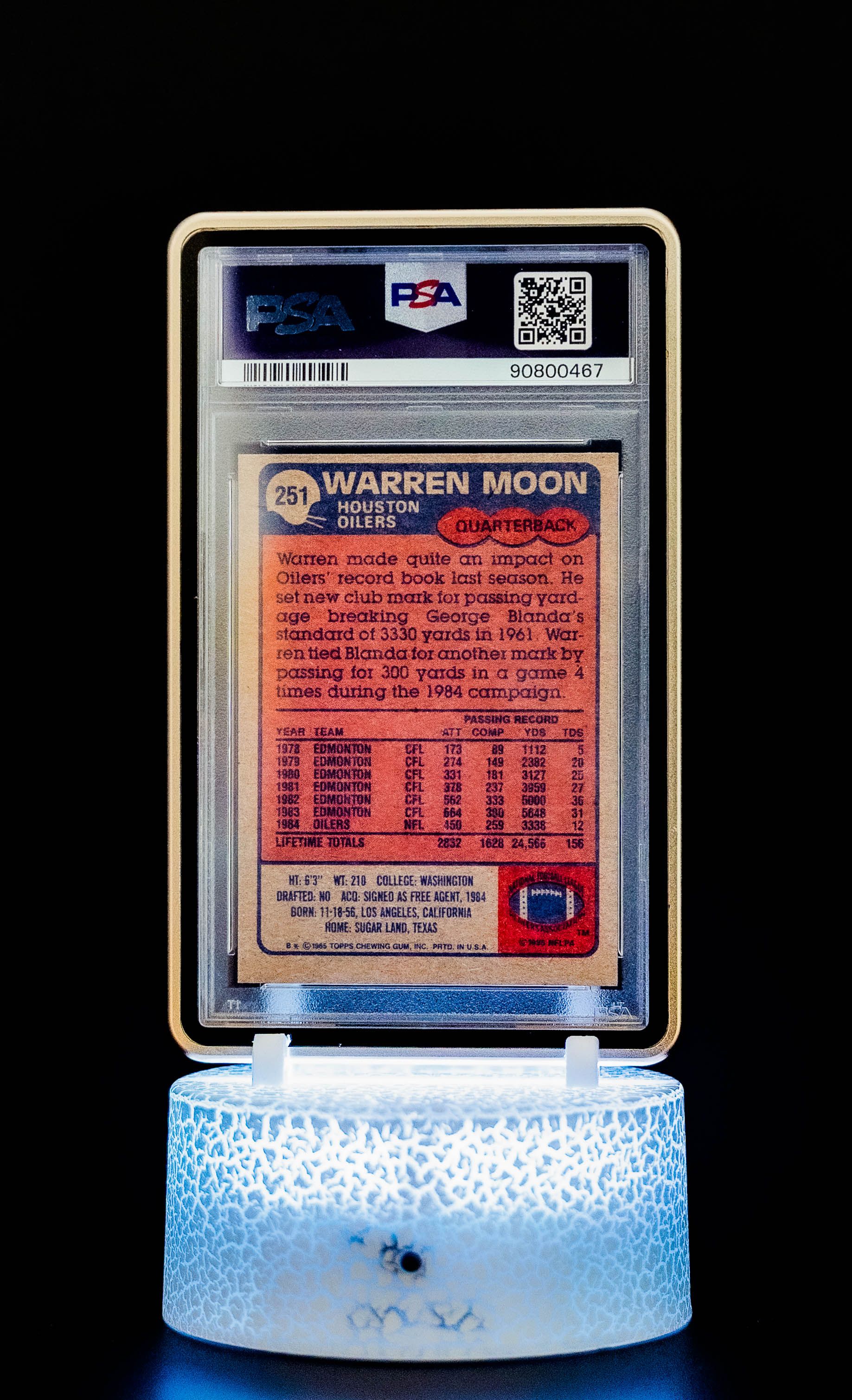 1985 Topps Warren Moon #251 (PSA Card NM 7, Auto 10 PSA: #90800467)