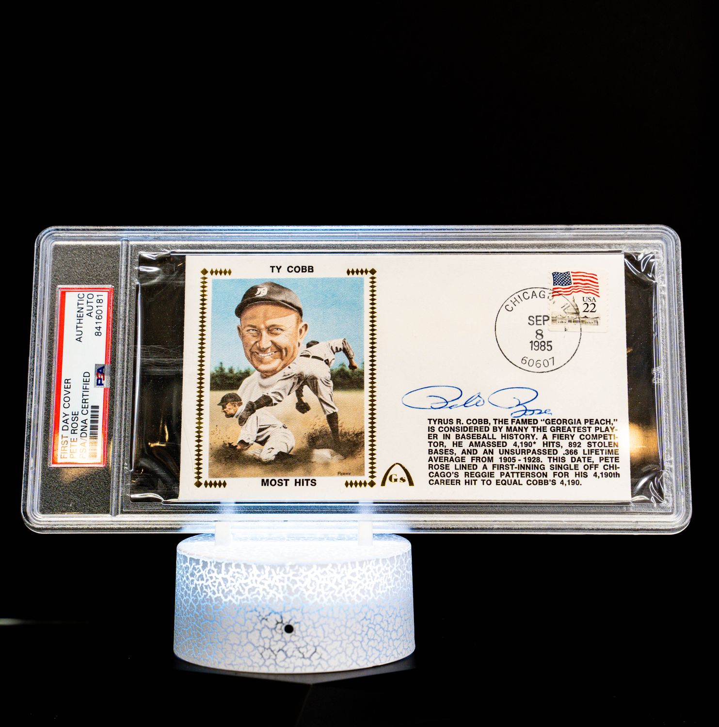 Cache First Day Cover Envelope Most Hits Autographed Pete Rose (PSA: Authentic Auto PSA: #84160181)