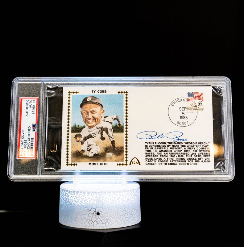 Cache First Day Cover Envelope Most Hits Autographed Pete Rose (PSA: Authentic Auto PSA: #84160181)