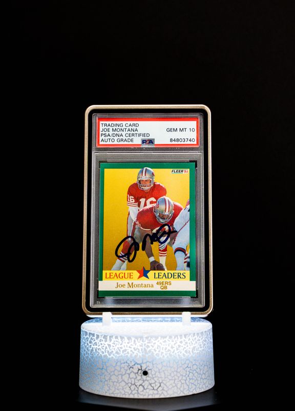 1991 Fleer League Leaders Joe Montana #408 PSA Auto GEM MT 10