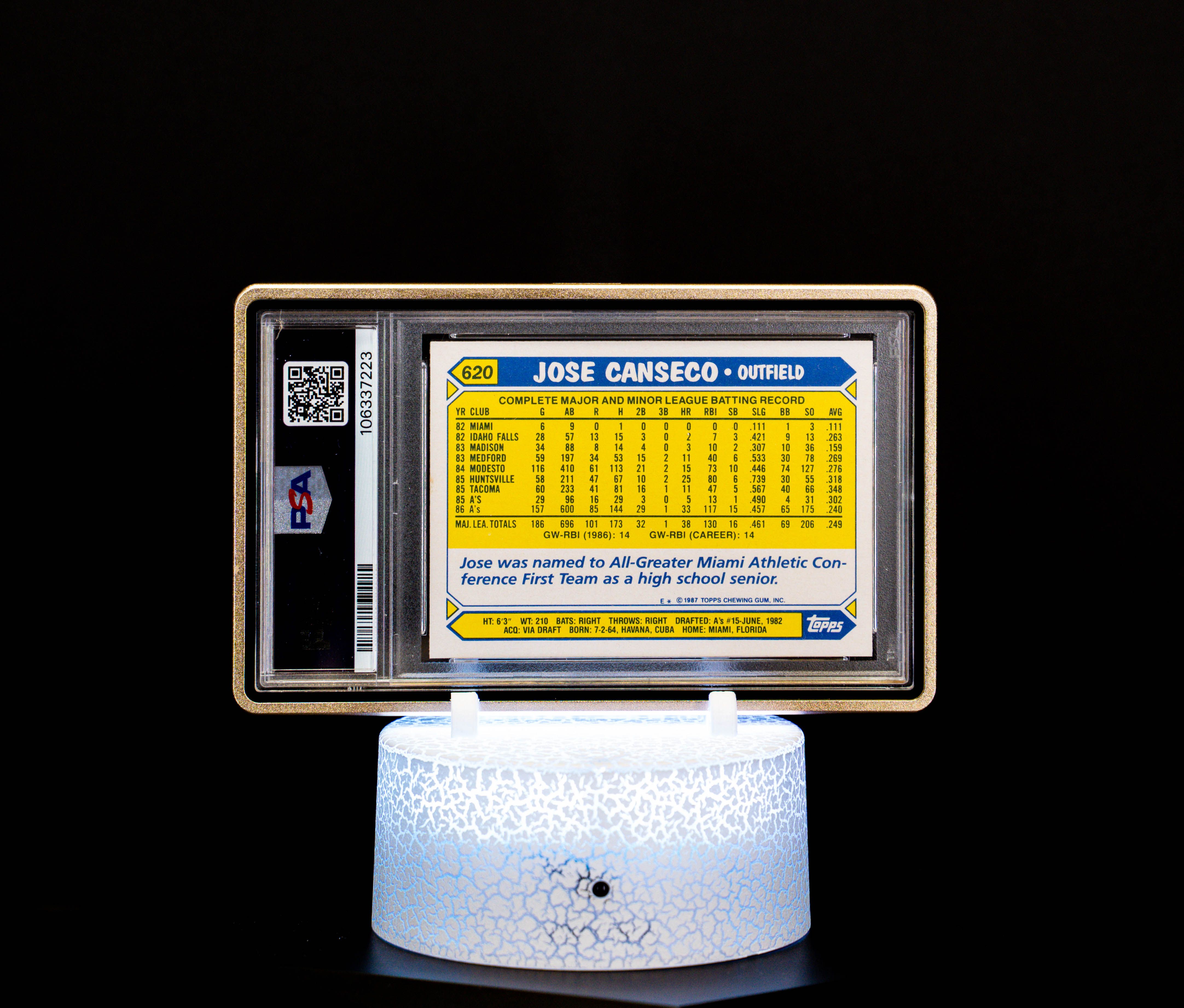 1987 Topps Tiffany Jose Canseco Autograph PSA EX-MT 6 Auto 9 #620