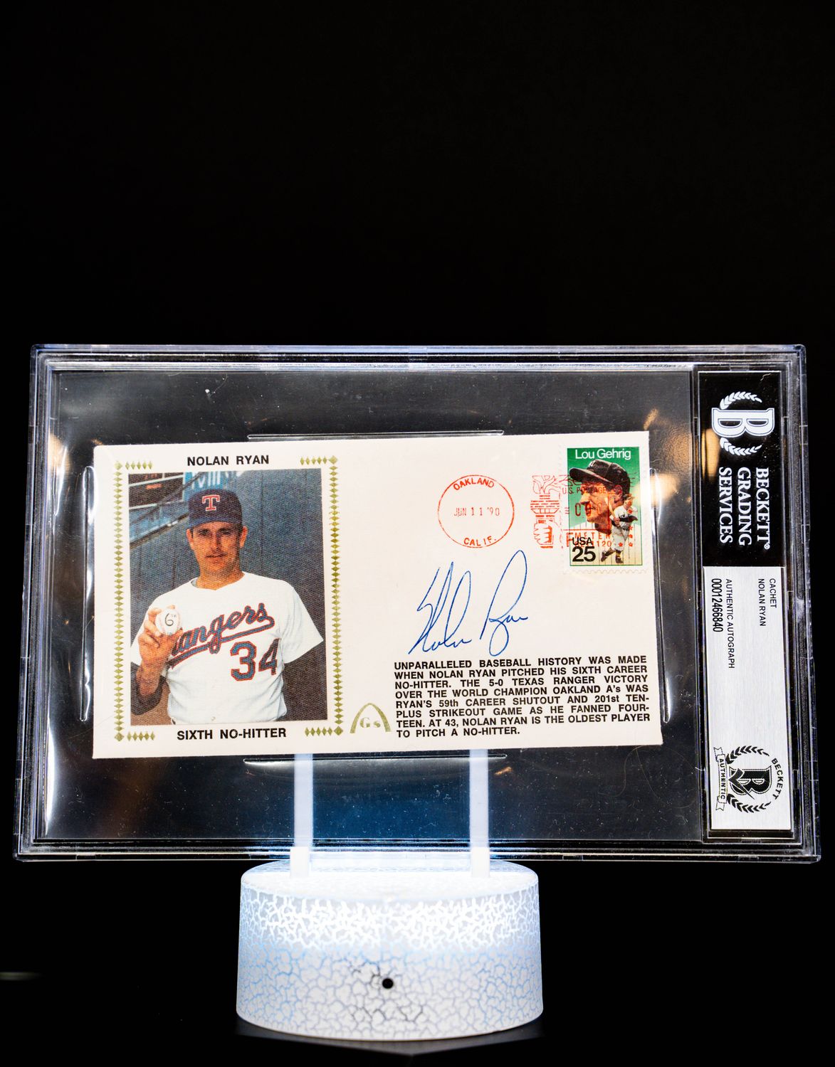 Cache Envelope Sixth No Hitter Autographed Nolan Ryan Large Sized Card (BGS Authentic Auto BGS: #00012466840)