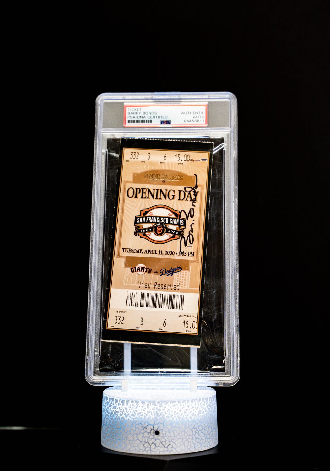 Opening Day Game Ticket San Francisco Giants Tuesday April 11, 2000 Autographed by Barry Bonds