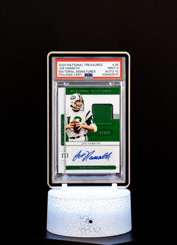 2020 National Treasures Material Signatures Joe Namath SN2/10 PSA Mint 9 Auto 10 #JN