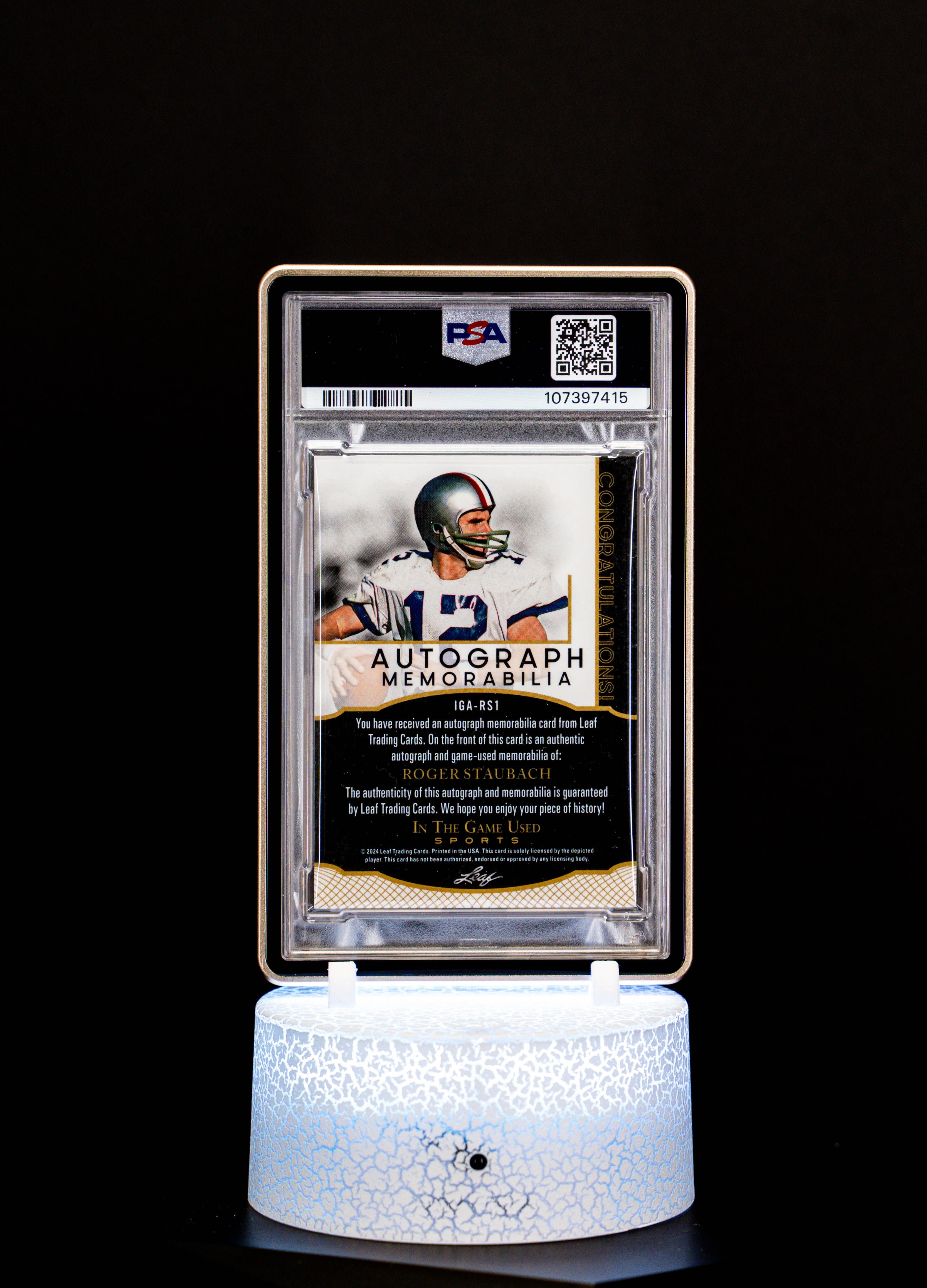 2024 In the Game Used Auto Memorabilia Roger Staubach SN14/30 PSA Mint 9 Auto 10 POP 2 #IGARS1