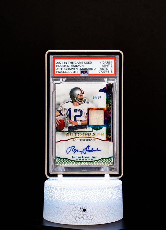 2024 In the Game Used Auto Memorabilia Roger Staubach SN14/30 PSA Mint 9 Auto 10 POP 2 #IGARS1