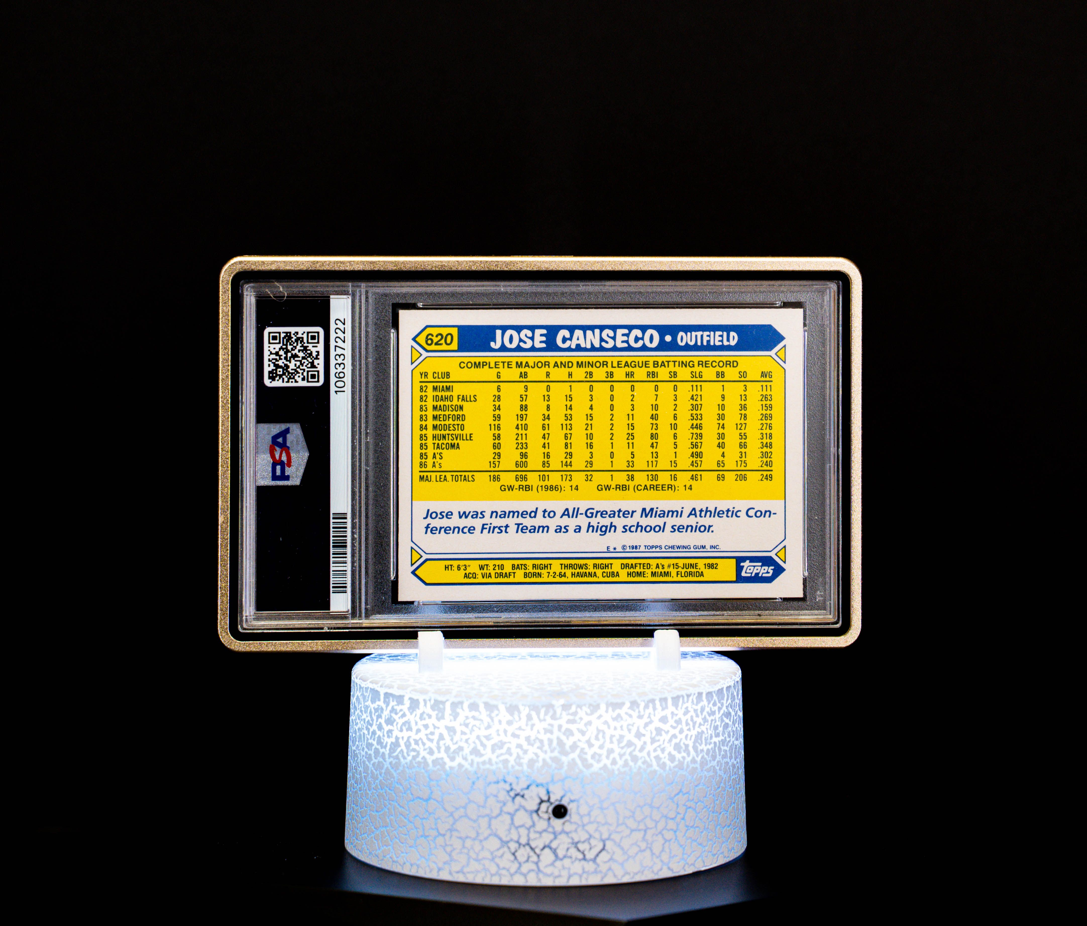 1987 Topps Tiffany Jose Canseco Autograph PSA EX-MT 6 Auto 10 #620
