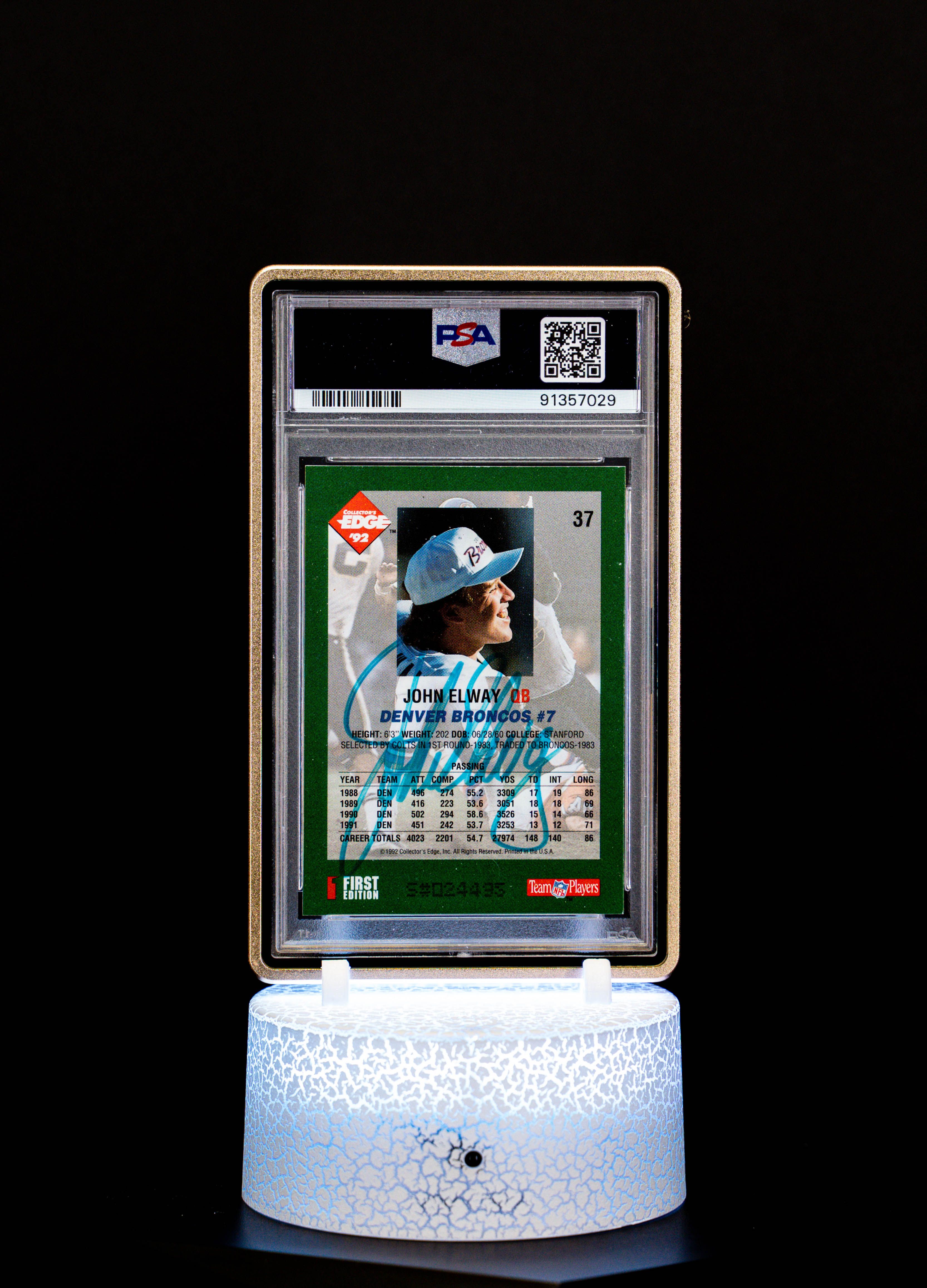 1992 Collector's Edge Autograph John Elway PSA Mint 9 Auto 8 #37