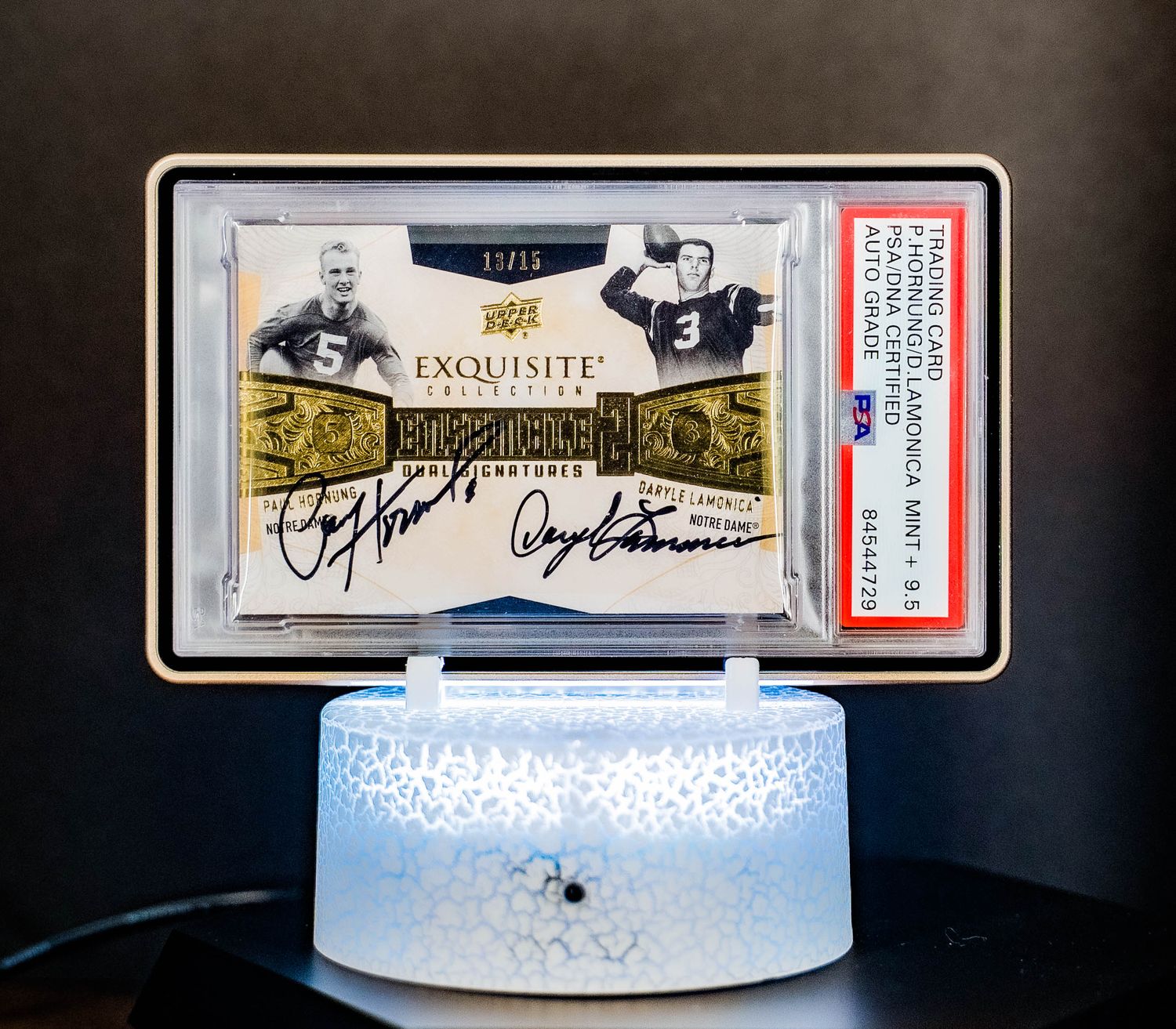 2014 Upper Deck Exquisite Ensemble Signatures Paul Hornung & Daryle Lamonica #EE2-HL (SN: 13/15) PSA MT 9.5, Auto 10