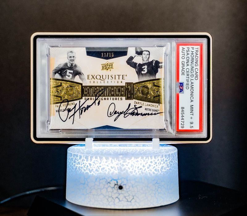 2014 Upper Deck Exquisite Ensemble Signatures Paul Hornung & Daryle Lamonica #EE2-HL (SN: 13/15) PSA MT 9.5, Auto 10